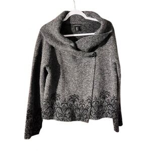 Adrienne Vittadini Charcoal Cowl Neck Sweater with Elegant Hem
